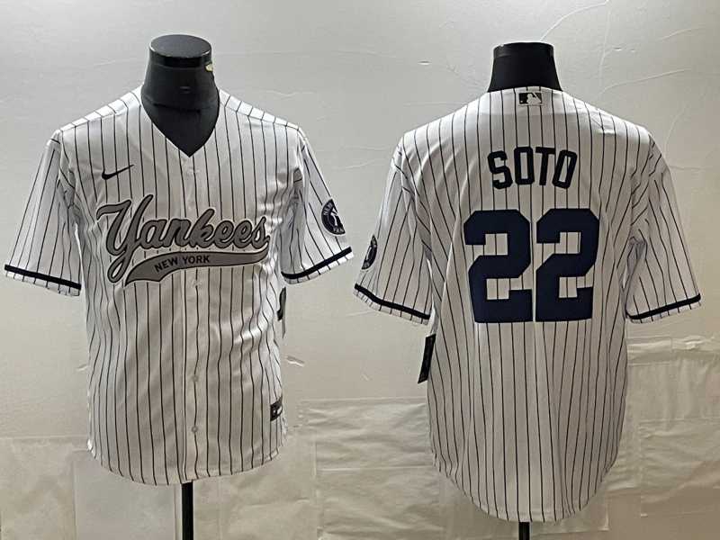 Men%27s New York Yankees #22 Juan Soto White With Patch Cool Base Stitched Baseball Jersey->texas rangers->MLB Jersey